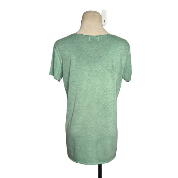 Sunny Studio Paris green short sleeves v neck tee size Medium - Picture 3 of 10